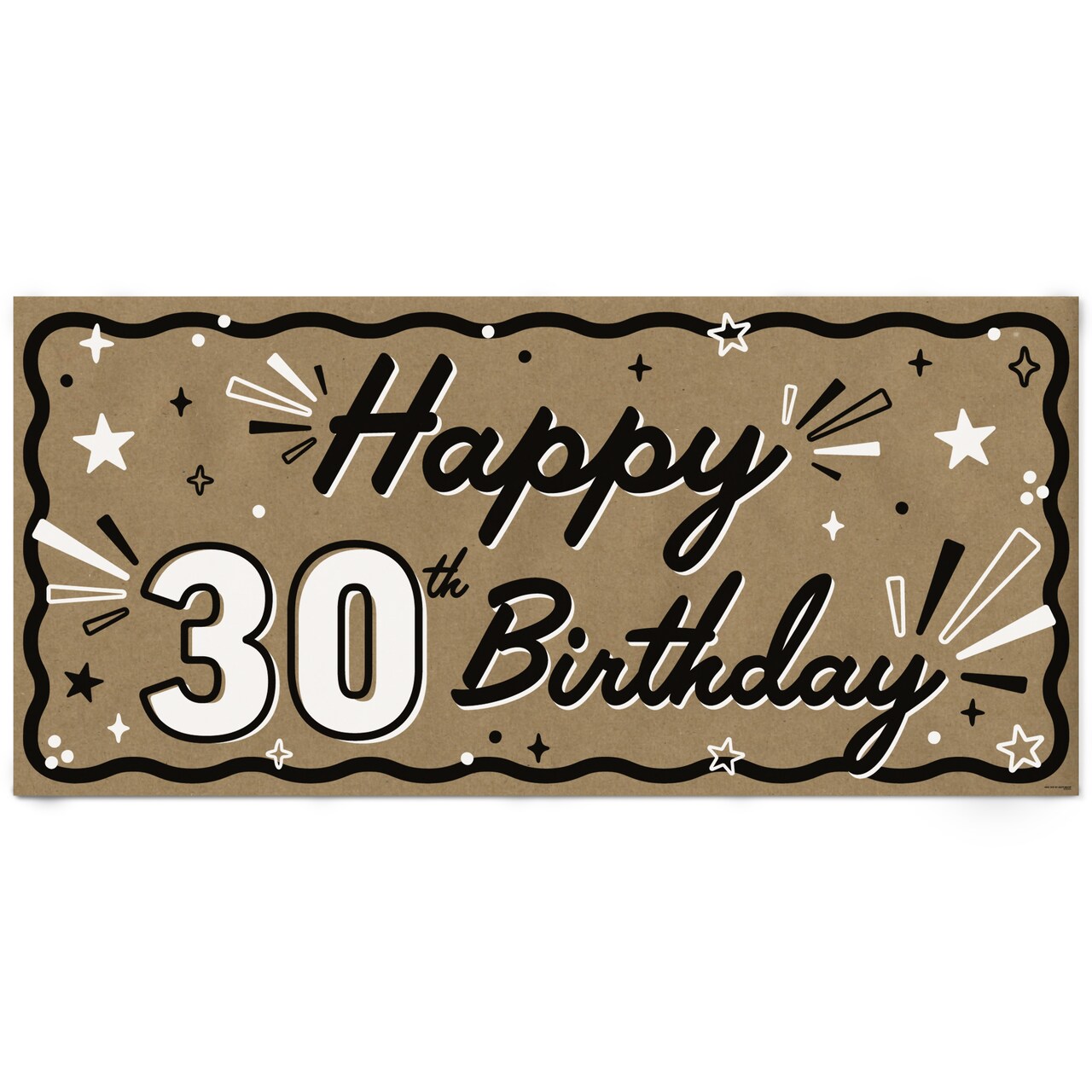 Big Dot of Happiness 30th Birthday Kraft Paper Banner, Black & White Happy Birthday Banner, Printed Brown Paper Party Sign Decoration – 1 Count
